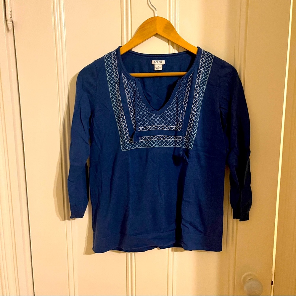 J crew factory blue tassel embroidered light sweater size small
